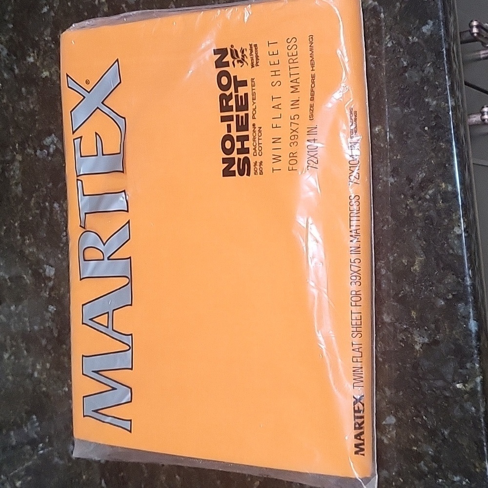 NIB Vintage Martex Orange No Iron Percale sheet Twin Flat 39x75 mattress 72 x104